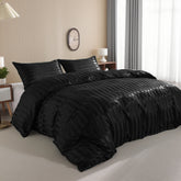3-Pieces Silky Satin Stripe Duvet Cover Set detail view by Fasiano