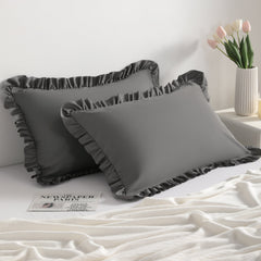2 Pack Brushed Microfiber Ruffled Pillowcases, Soft Breathable Envelope Closure Decorative Bed Pillow Covers