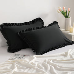 2 Pack Brushed Microfiber Ruffled Pillowcases, Soft Breathable Envelope Closure Decorative Bed Pillow Covers