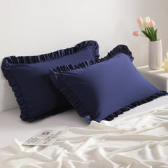 2 Pack Brushed Microfiber Ruffled Pillowcases, Soft Breathable Envelope Closure Decorative Bed Pillow Covers