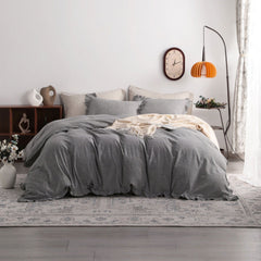 3-Piece Solid Linen Duvet Cover Set – Soft & Breathable texture view by Fasiano