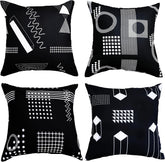 Bedsum Set of 4 Black & White Geometric Throw Pillow Covers