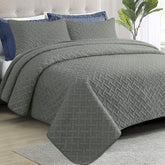 Twin Quilt Set 68x96 – Grey Bedspread with 1 Pillow Sham