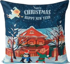 Bedsum Snowy Night Decorative Linen Pillow Cover 18x18 inches