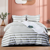 NTBAY 3 Pieces Smoke Gray and White Striped Pattern Microfiber Duvet Cover Set - NTBAY