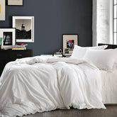 NTBAY Linen 3 Pieces Duvet Cover Set Solid Color with Exquisite Ruffles Design - NTBAY