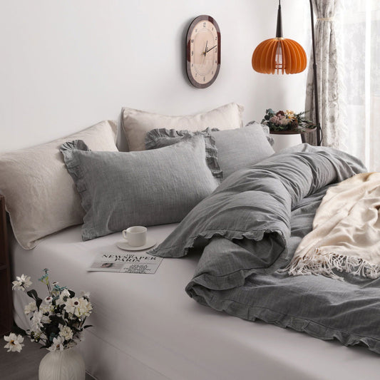3-Piece Solid Linen Duvet Cover Set – Soft & Breathable detail view by Fasiano