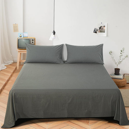 Washed Cotton Queen Flat Sheet - Ultra-Soft detail view by Fasiano