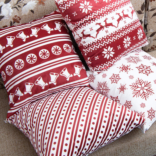 Velvet Throw Pillow Cover – Red & White Dotted Design (18"x18") in a Fasiano bedroom setting