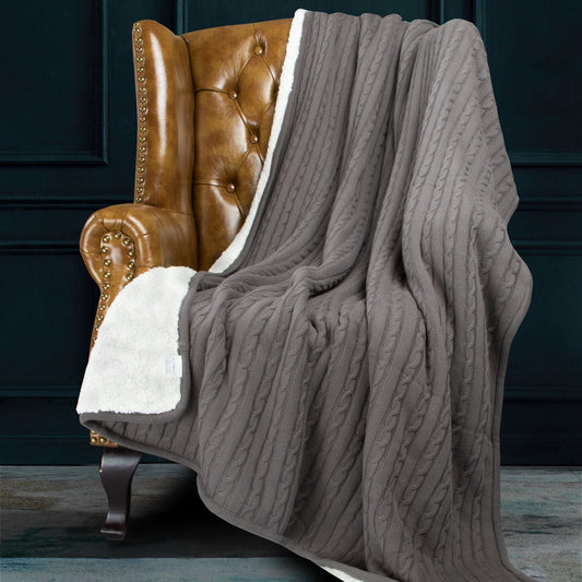 Cable Knitted Sherpa Blanket detail view by Fasiano