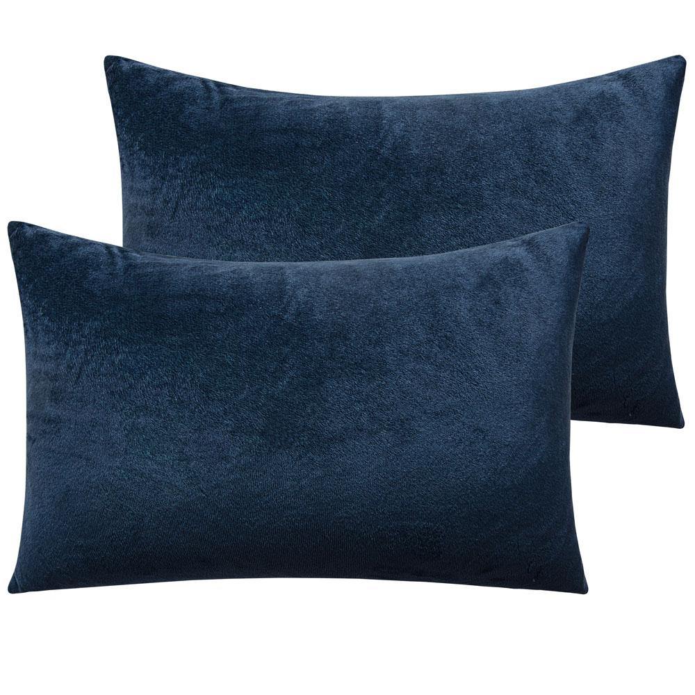 NTBAY 2 Pack Cozy Velvet Throw Pillow Cover 12 x 20 inches / Navy Blue - NTBAY