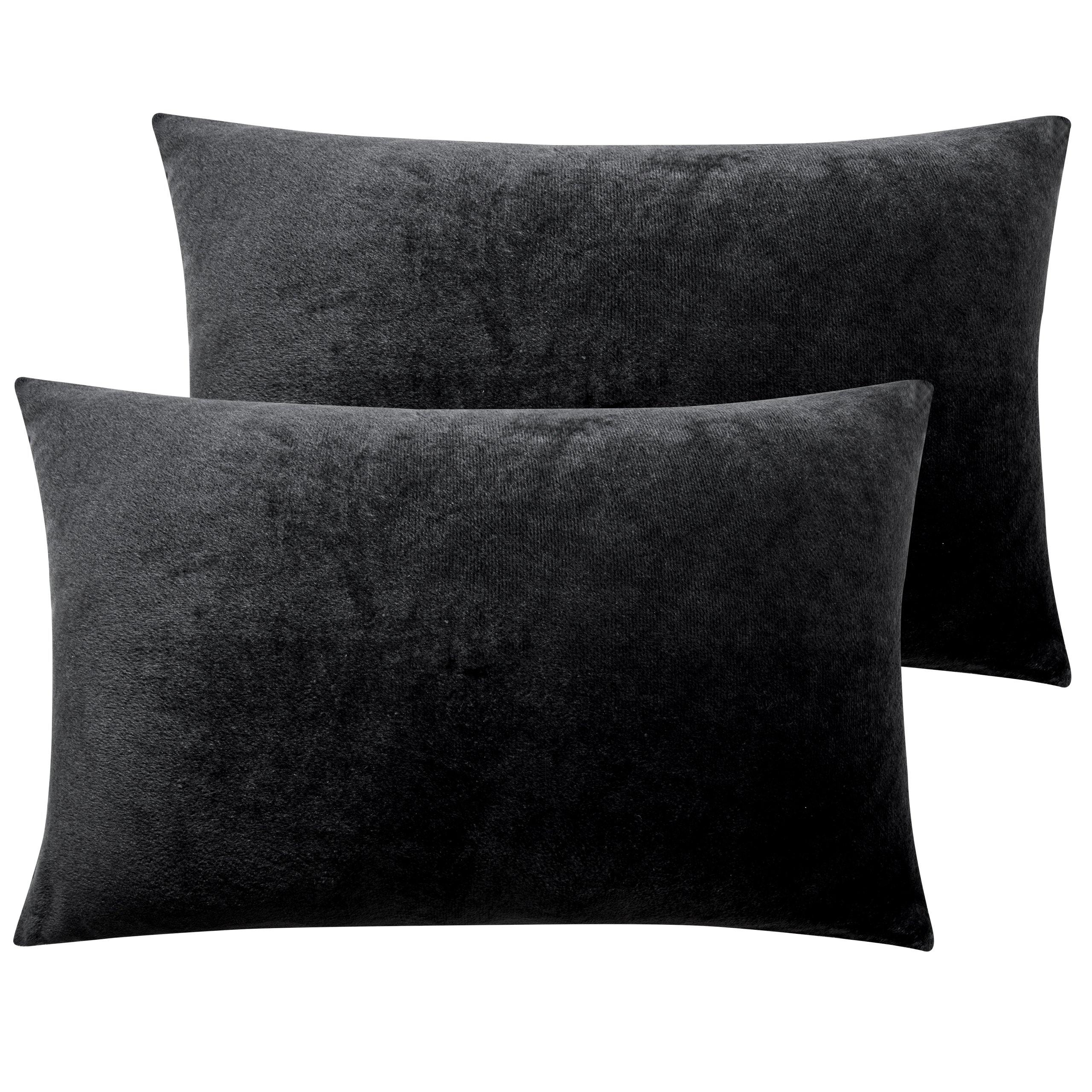NTBAY 2 Pack Cozy Velvet Throw Pillow Cover 12 x 20 inches / Charcoal Grey - NTBAY