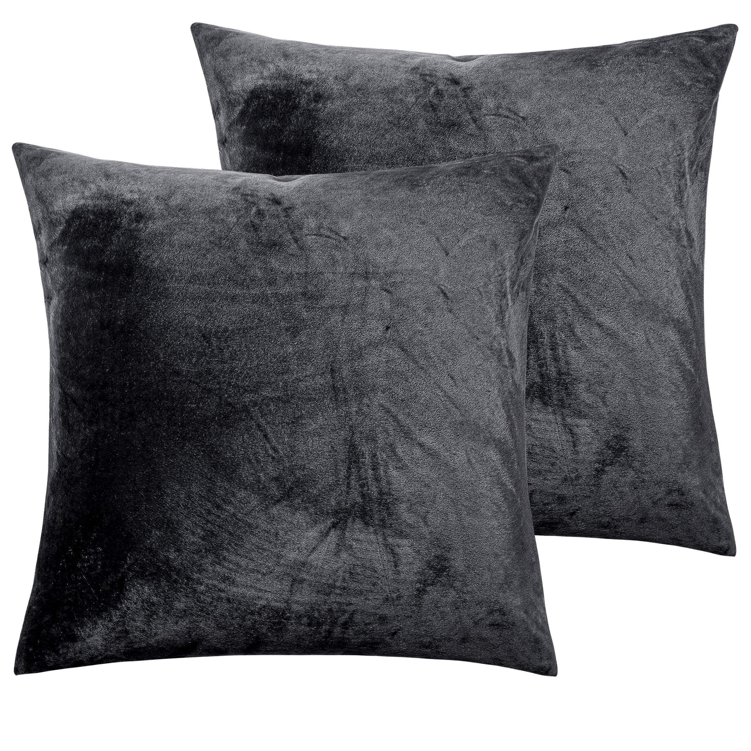 NTBAY 2 Pack Cozy Velvet Throw Pillow Cover 16 x 16 inches / Charcoal Grey - NTBAY