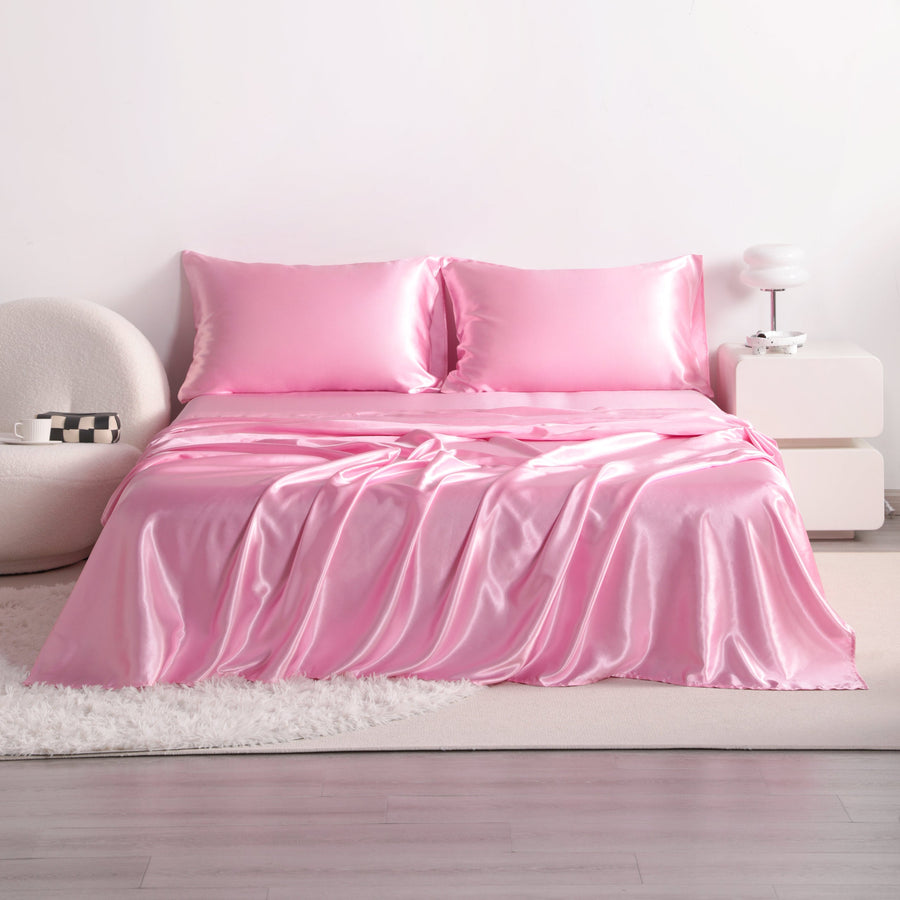 3/4 Pieces Silky Satin Twin Cooling Soft Bed Sheet Set size and color view by Fasiano