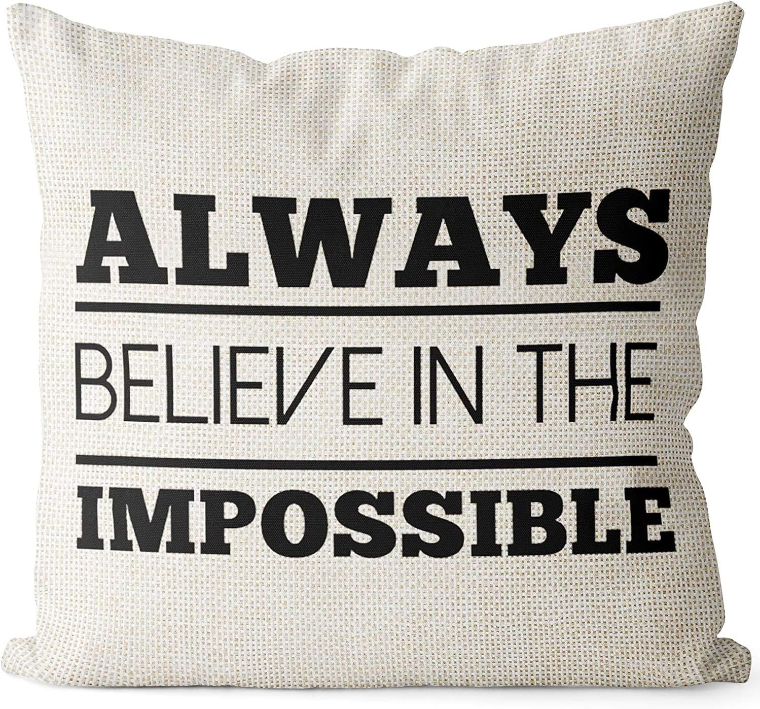 Linen Throw Pillow Cover – Never Give Up Quote, 18x18