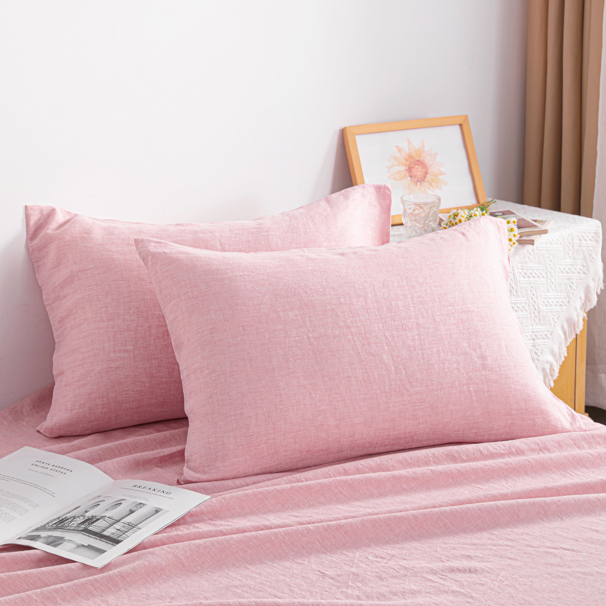 French Linen Pillowcases - 2 Pack, Breathable & Cooling, Envelope Closure