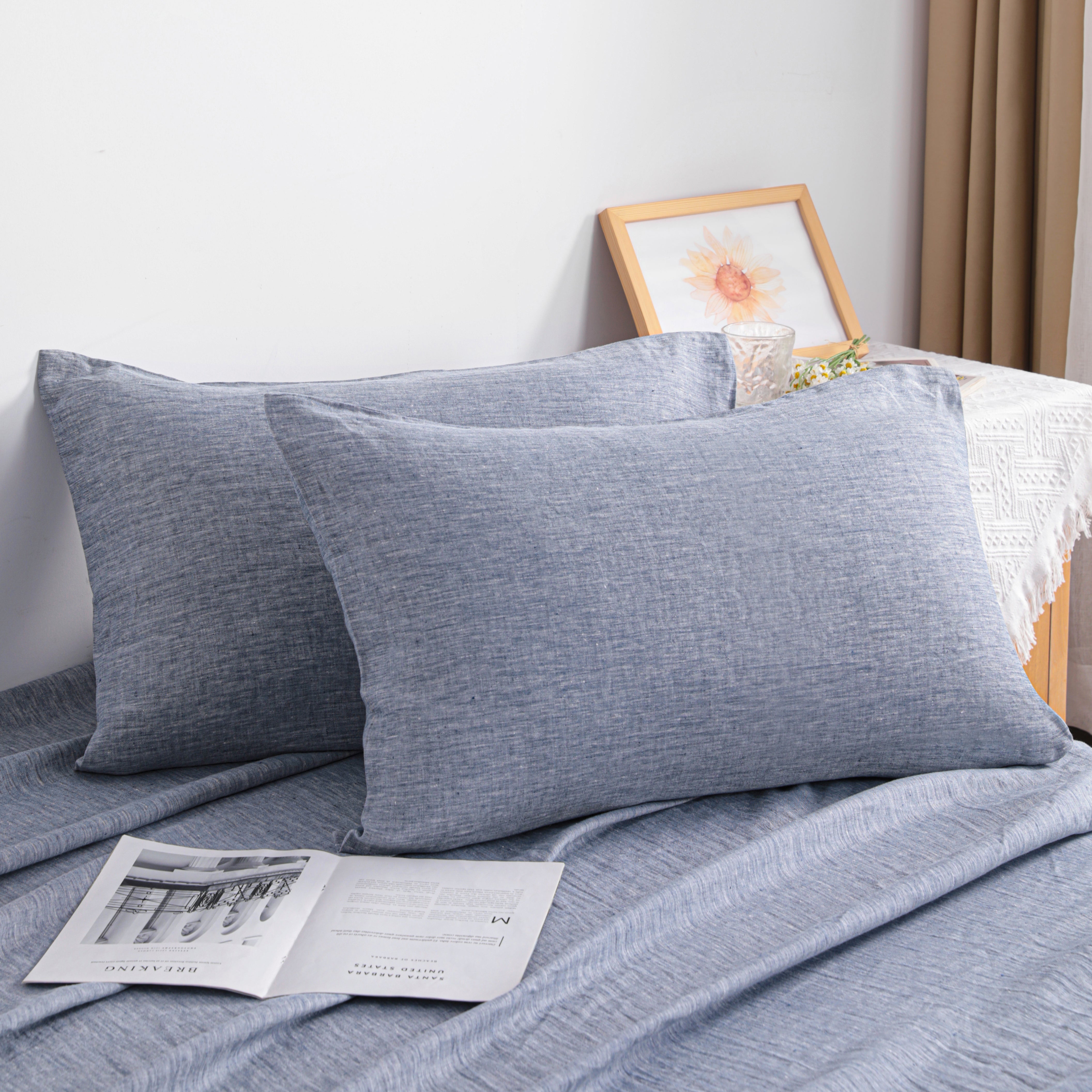 French Linen Pillowcases - 2 Pack, Breathable & Cooling, Envelope Closure