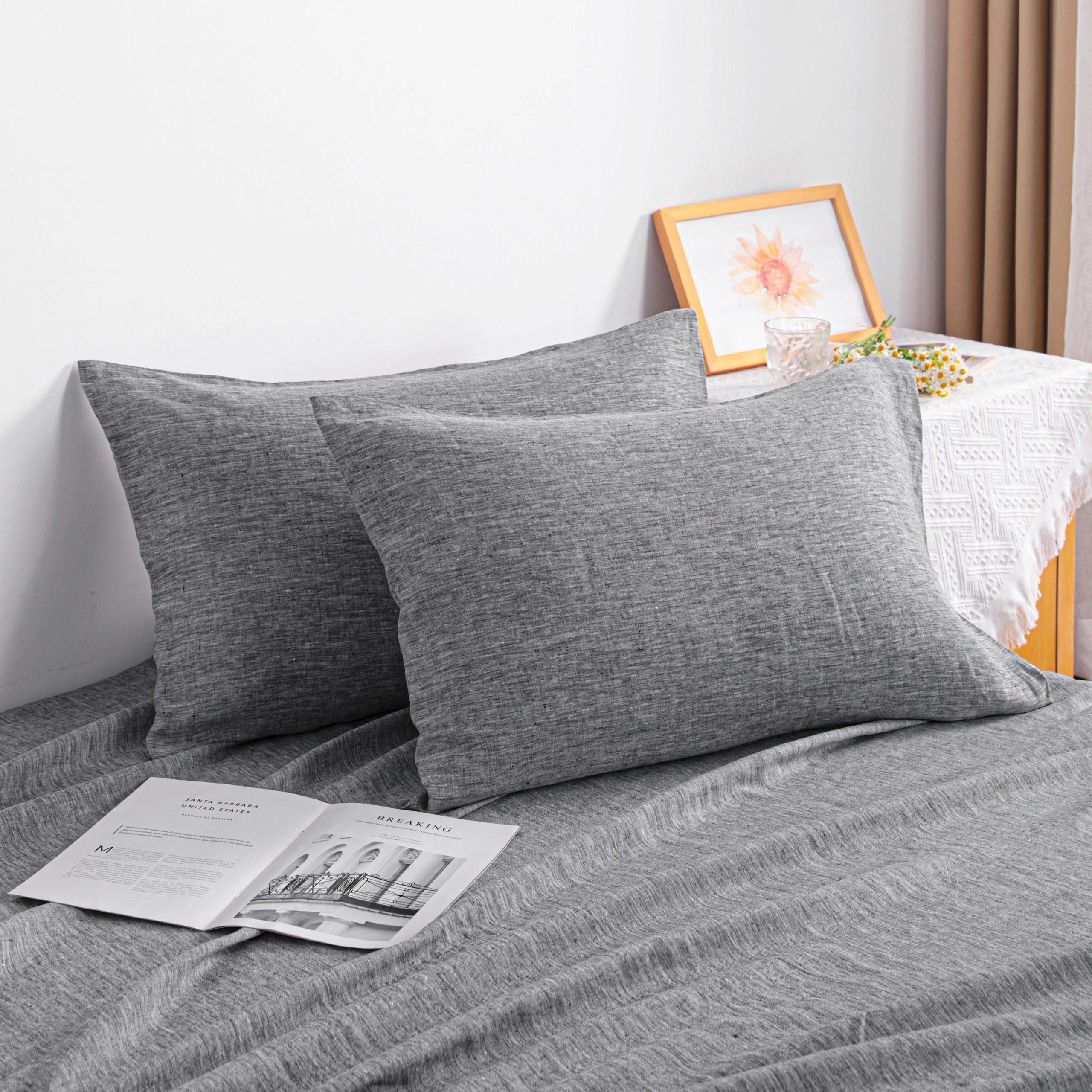 French Linen Pillowcases - 2 Pack, Breathable & Cooling, Envelope Closure