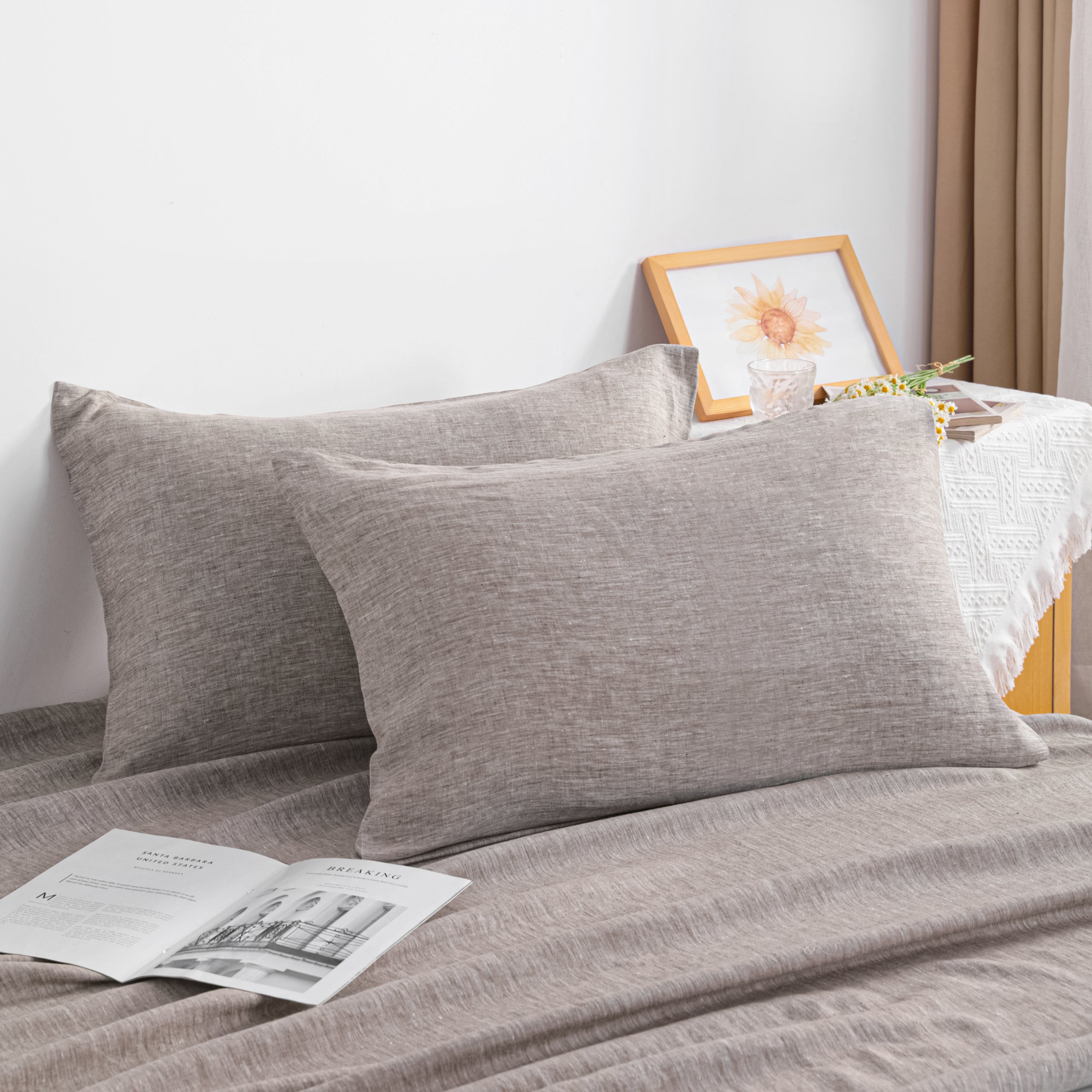 French Linen Pillowcases - 2 Pack, Breathable & Cooling, Envelope Closure