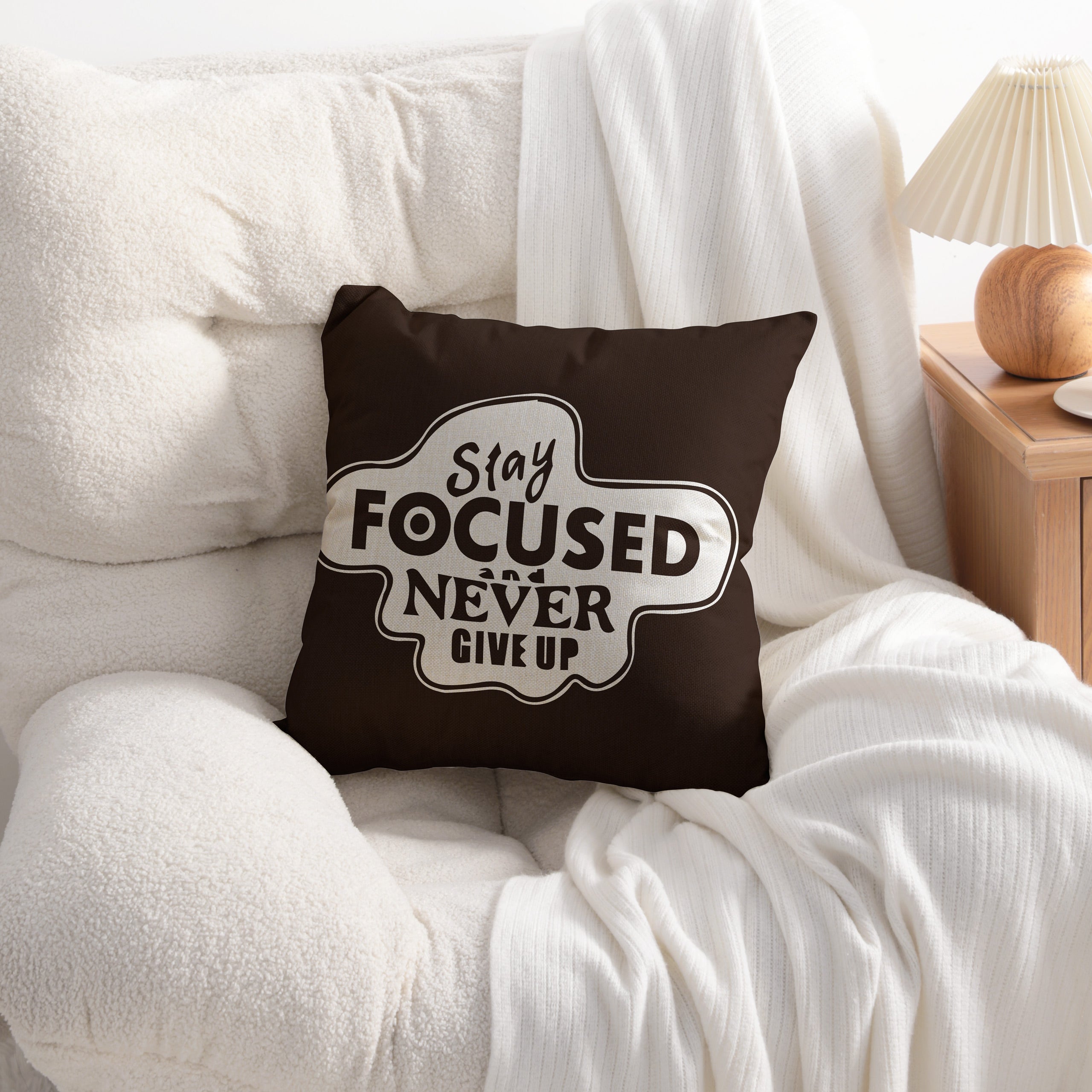 Linen Throw Pillow Cover – Never Give Up Quote, 18x18
