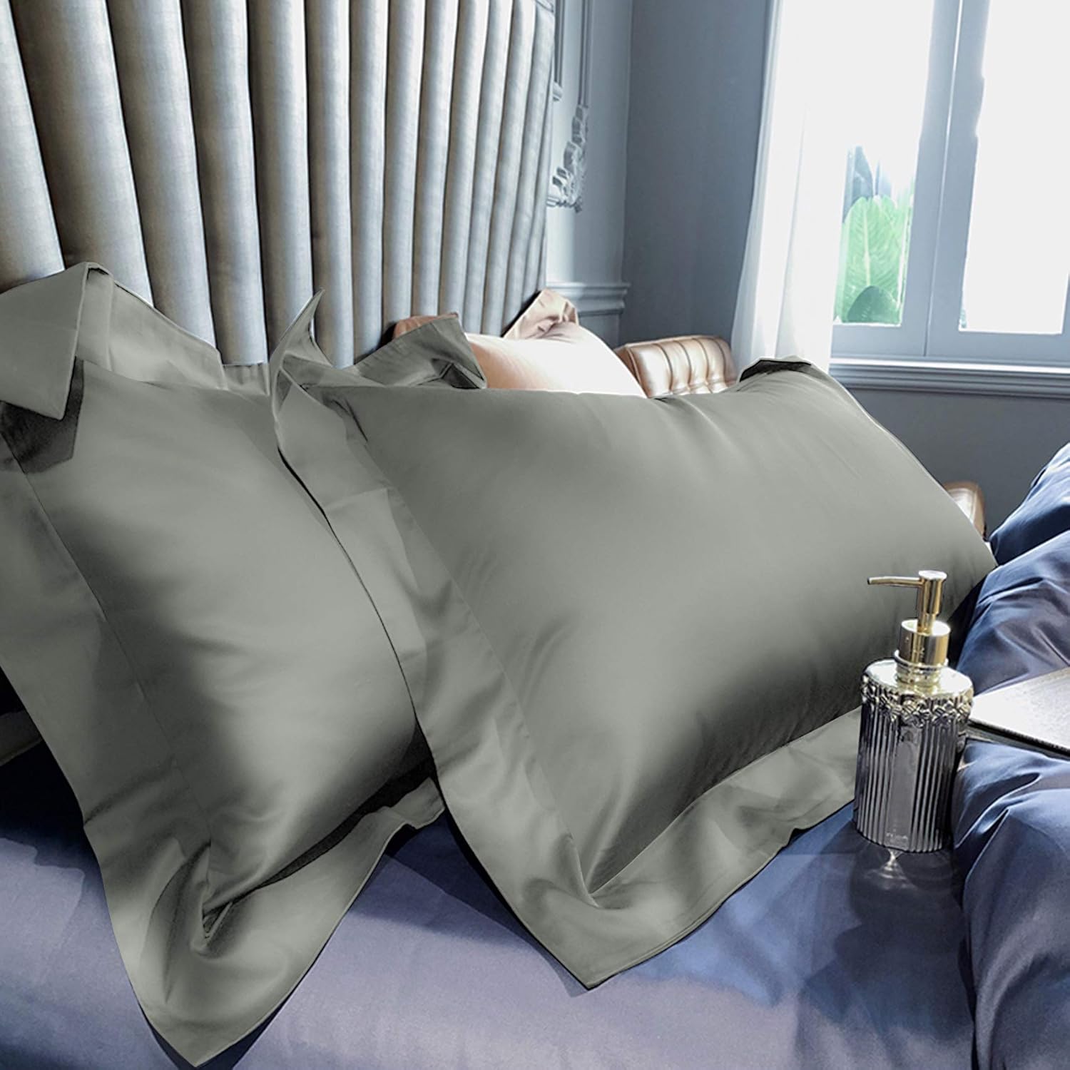 Organic Cotton Pillow Shams – Set of 2, Soft & Silky Sateen, 800TC