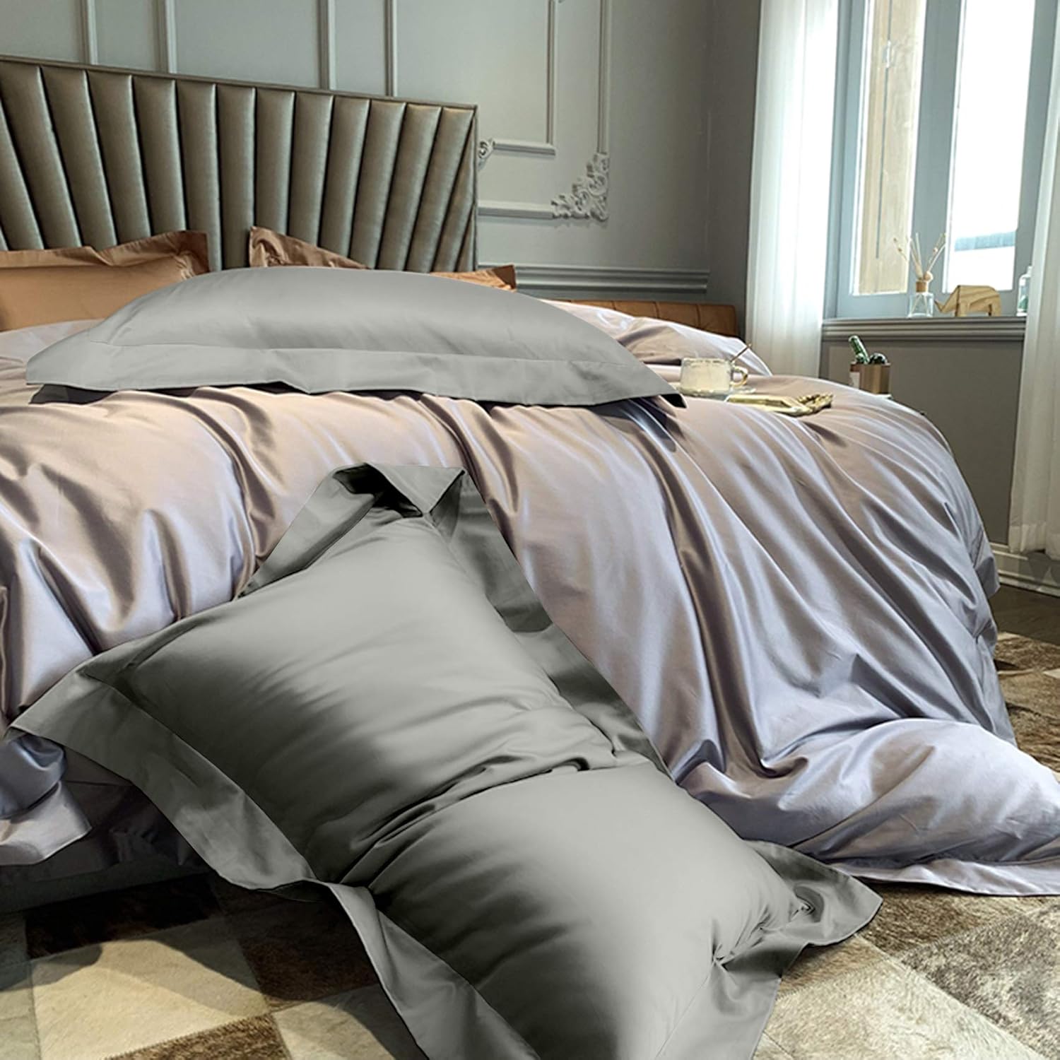 Organic Cotton Pillow Shams – Set of 2, Soft & Silky Sateen, 800TC