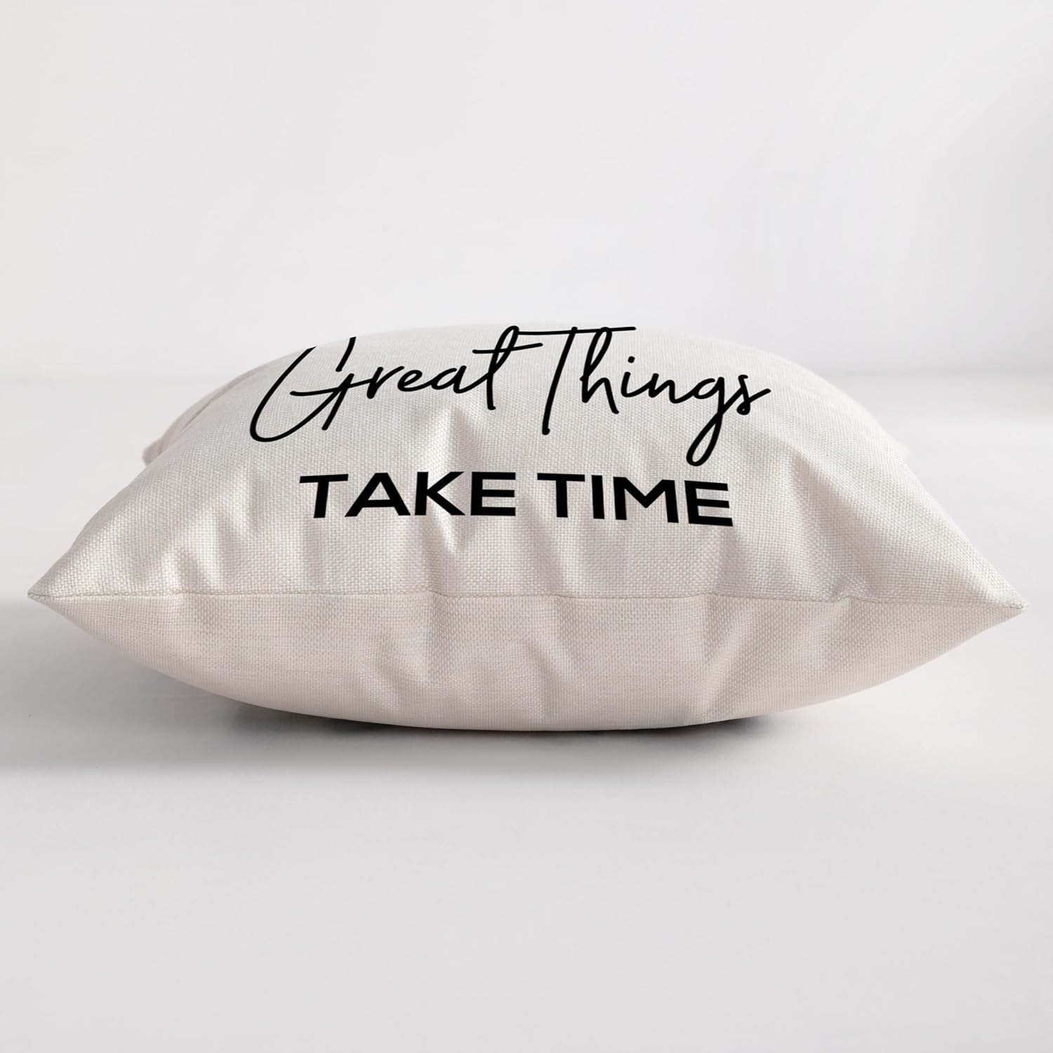 Linen Throw Pillow Cover – Never Give Up Quote, 18x18