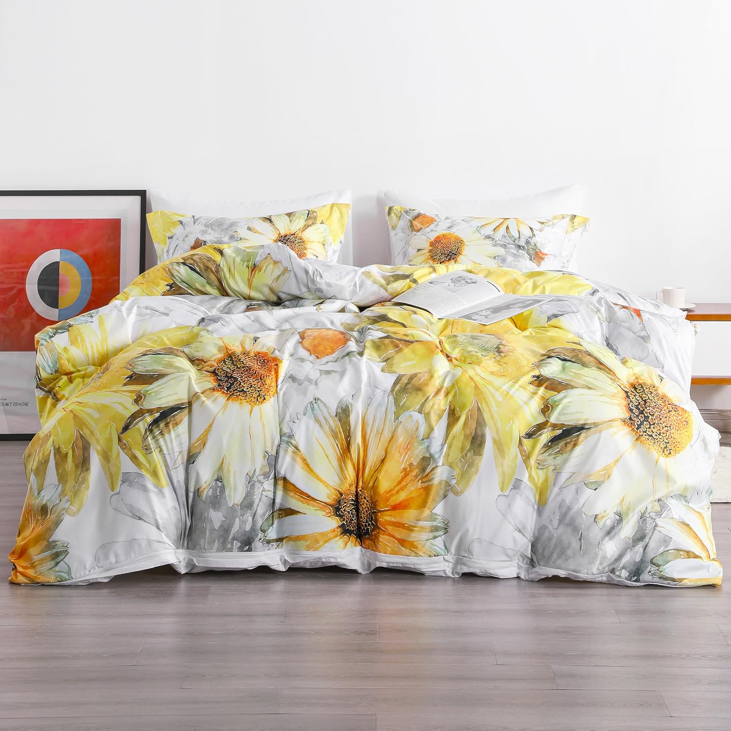 Queen Duvet Cover Set – 3 Pieces, Sunflower Print
