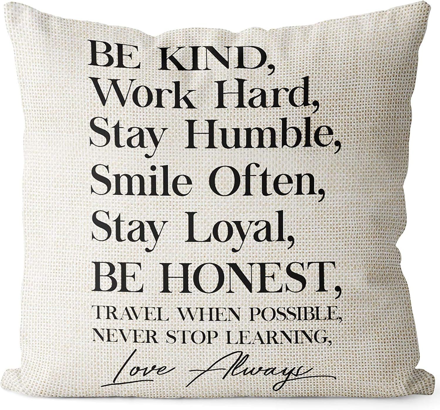 Linen Throw Pillow Cover – Never Give Up Quote, 18x18
