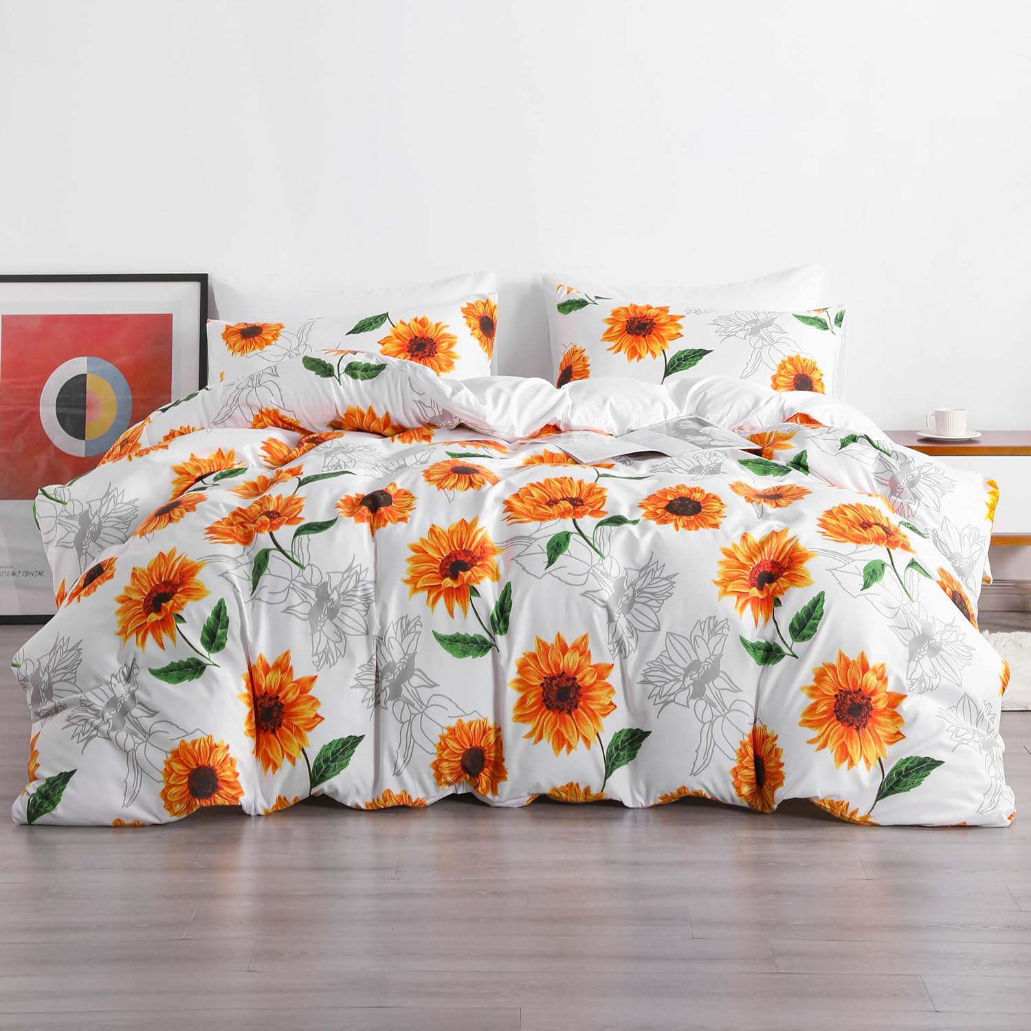 Queen Duvet Cover Set – 3 Pieces, Sunflower Print