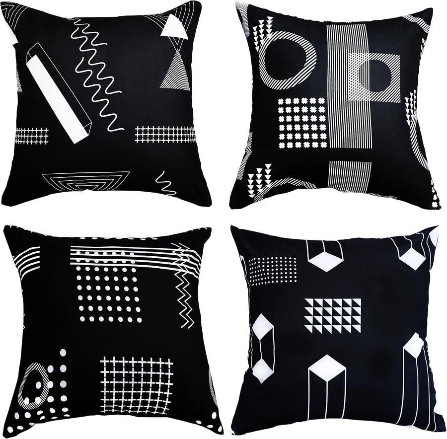 Bedsum Set of 4 Black & White Geometric Throw Pillow Covers size and color view by Fasiano