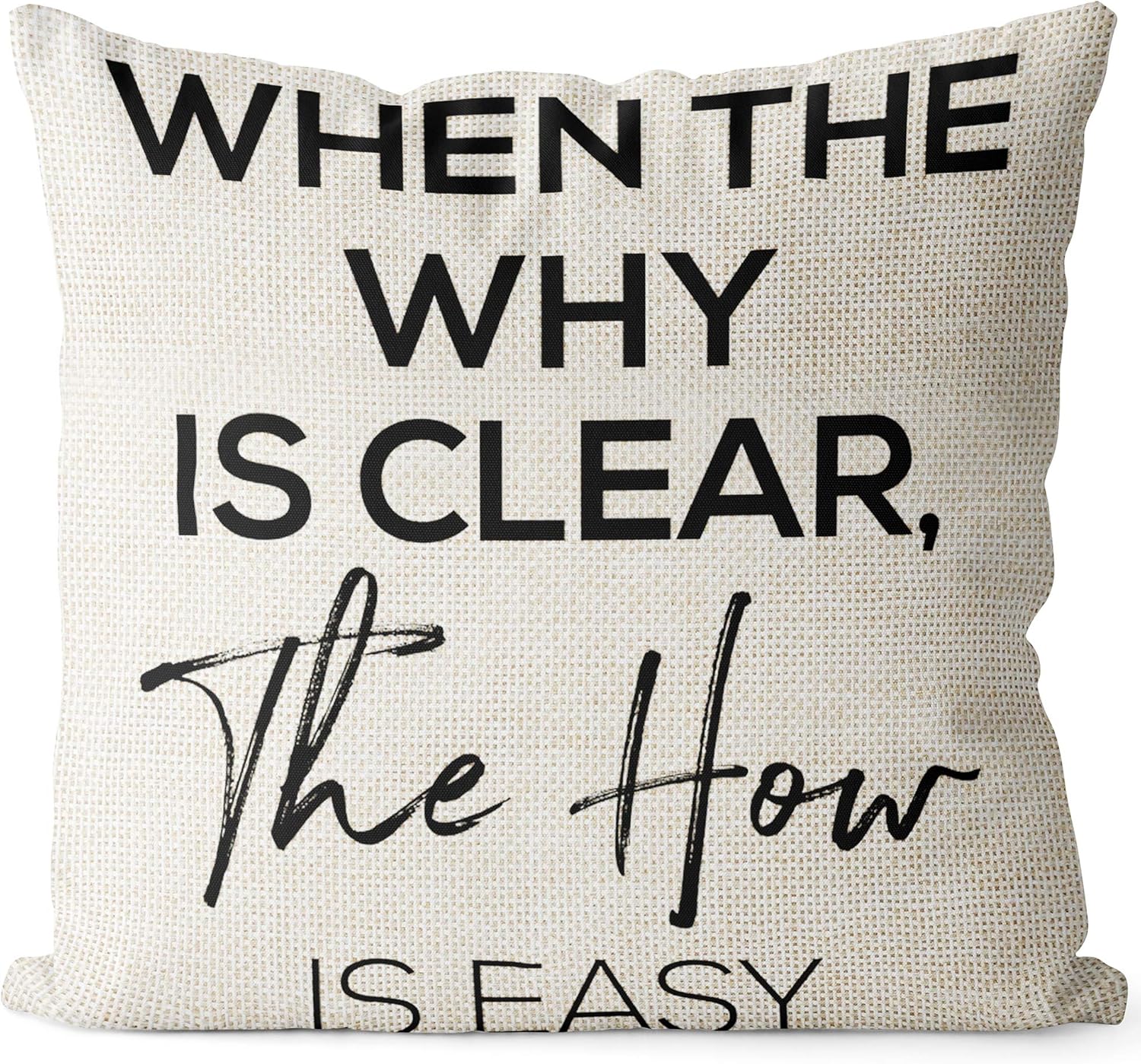 Linen Throw Pillow Cover – Never Give Up Quote, 18x18