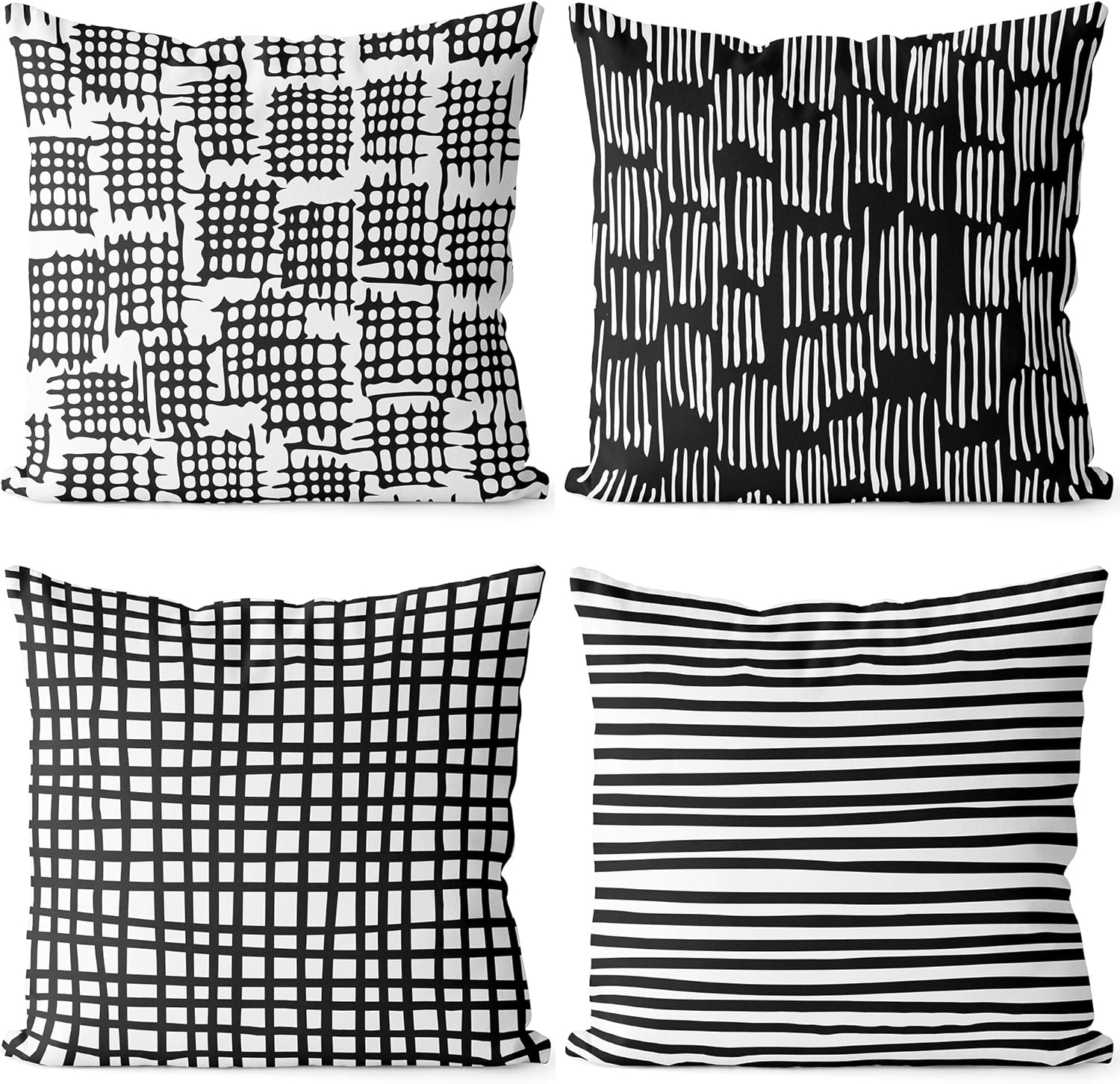 Bedsum Set of 4 Black & White Geometric Throw Pillow Covers