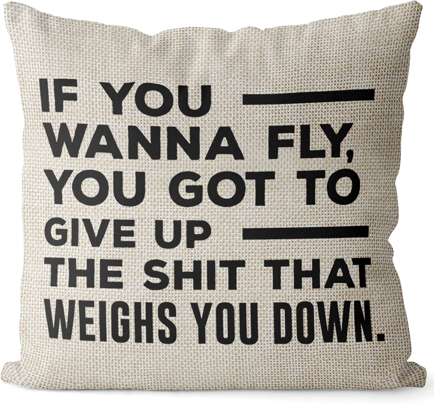 Linen Throw Pillow Cover – Never Give Up Quote, 18x18