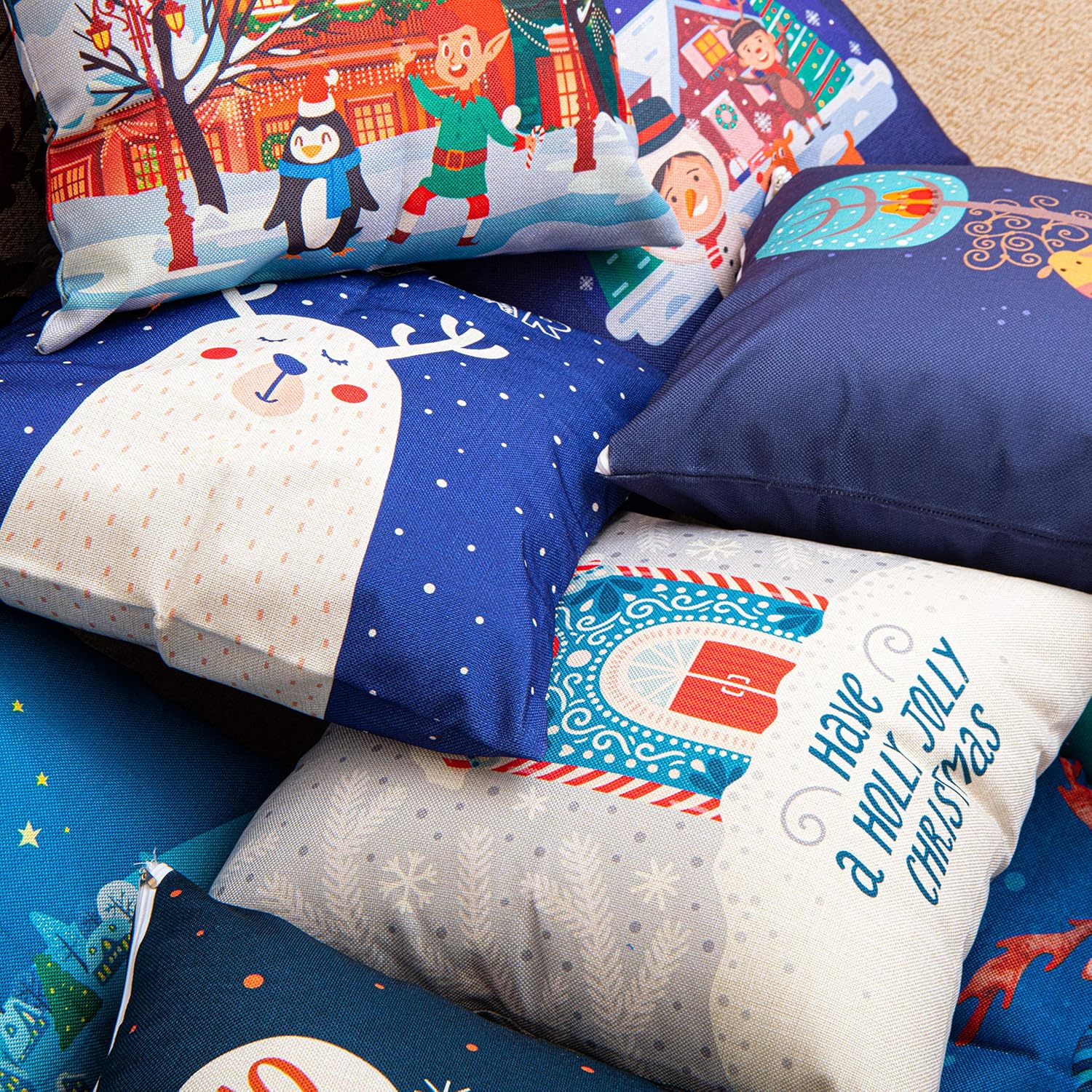Bedsum Snowy Night Decorative Linen Pillow Cover 18x18 inches
