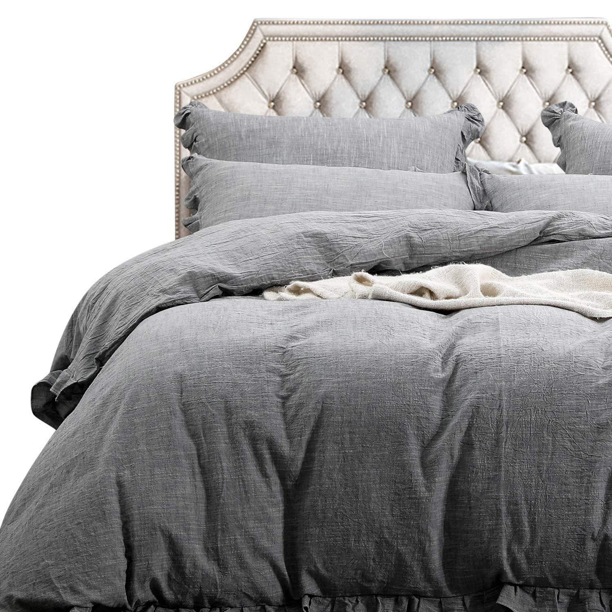 NTBAY 3 Pieces Linen Solid Color Duvet Cover Set - NTBAY