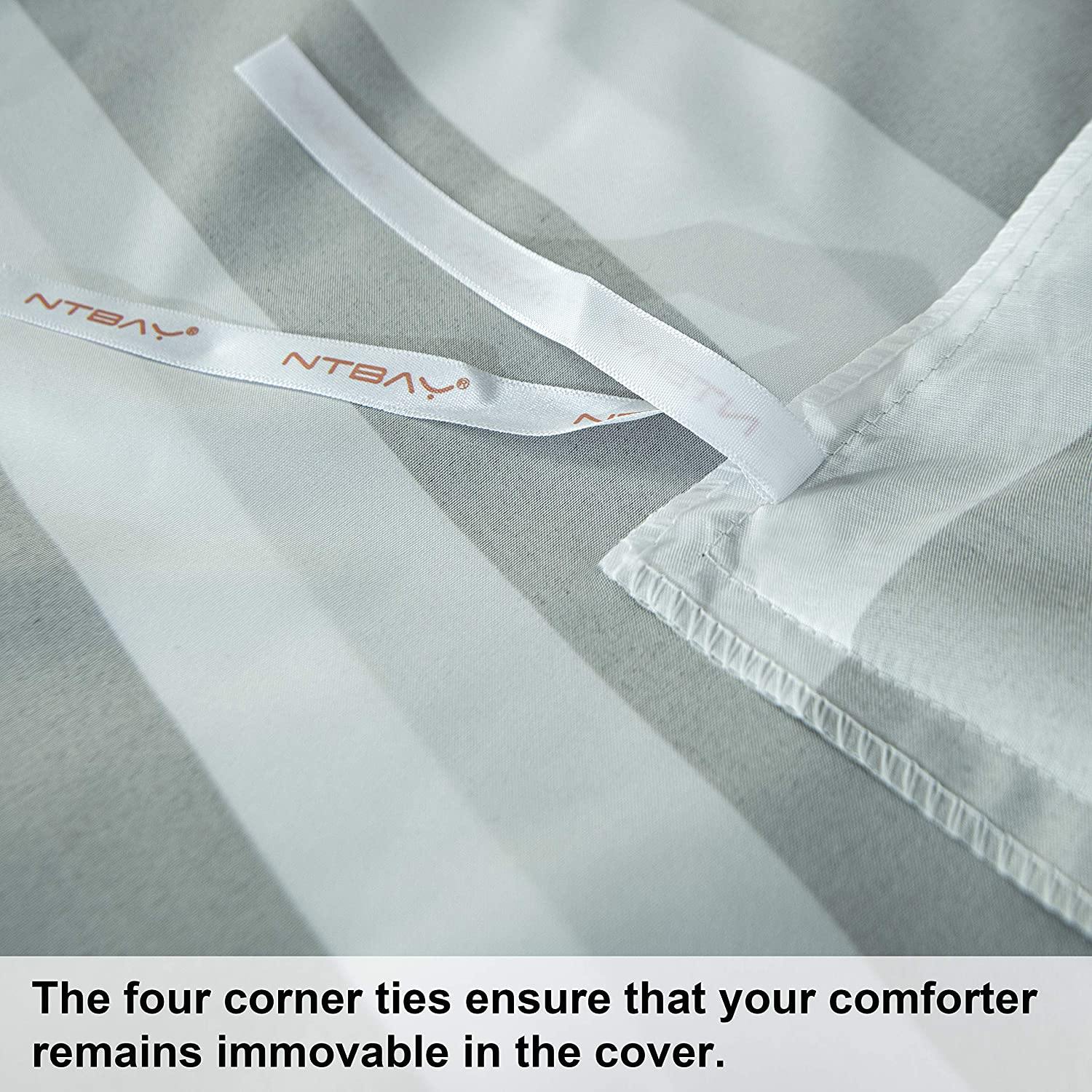 NTBAY 3 Pieces Smoke Gray and White Striped Pattern Microfiber Duvet Cover Set - NTBAY