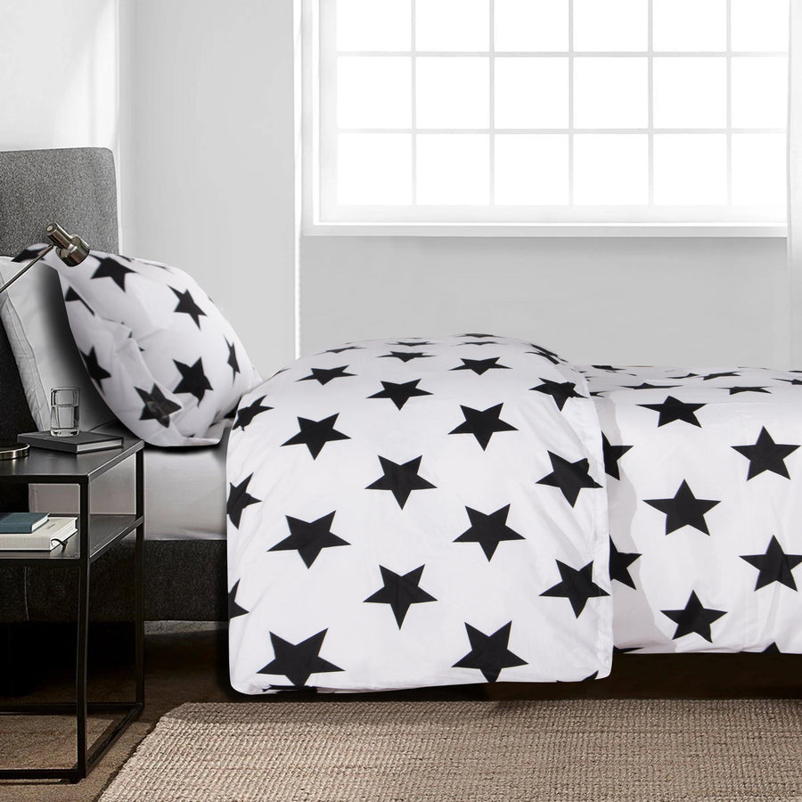 3 Pieces Black Stars Pattern Microfiber Duvet Cover Set texture view by Fasiano