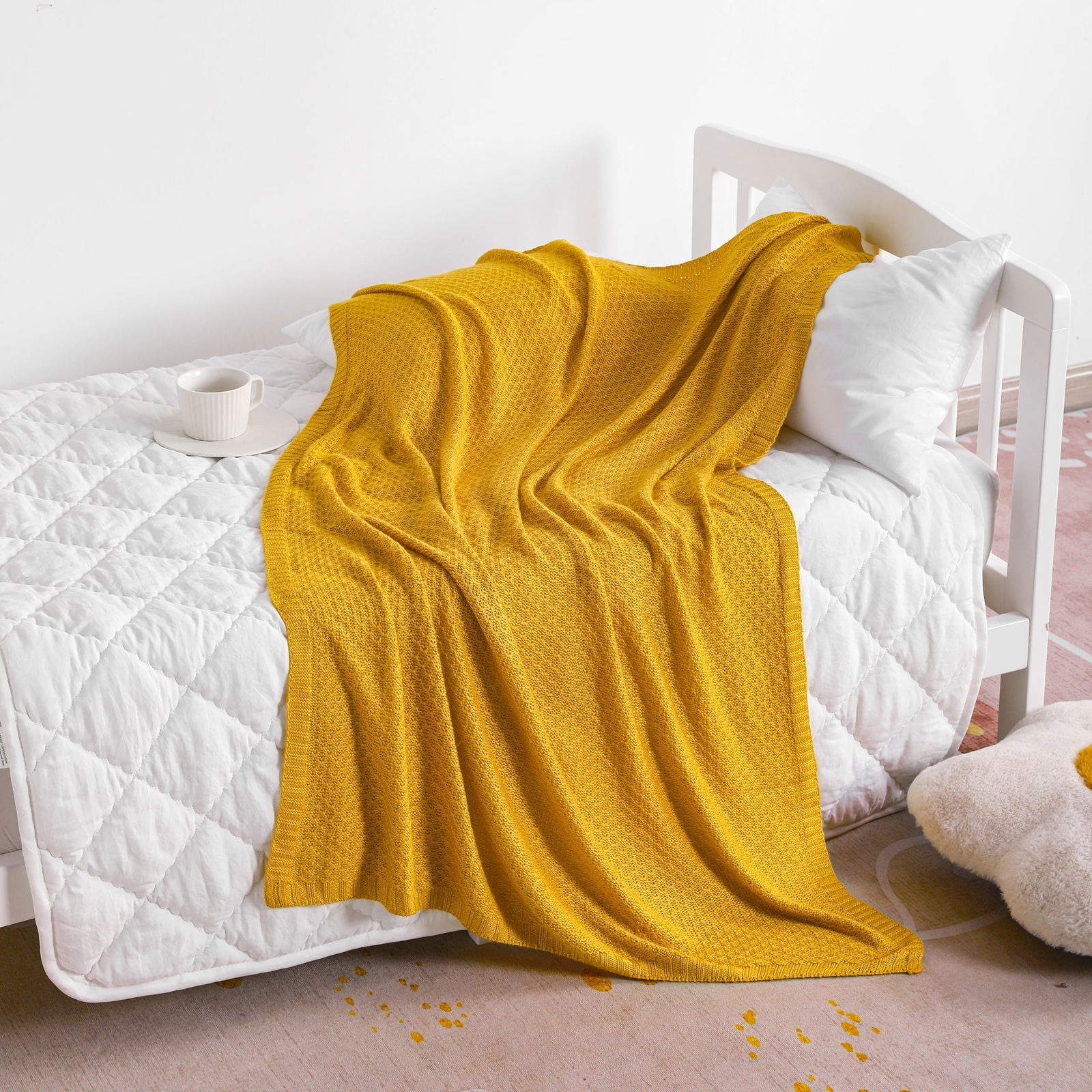 Bamboo Cable Knitted Toddler Blanket detail view by Fasiano