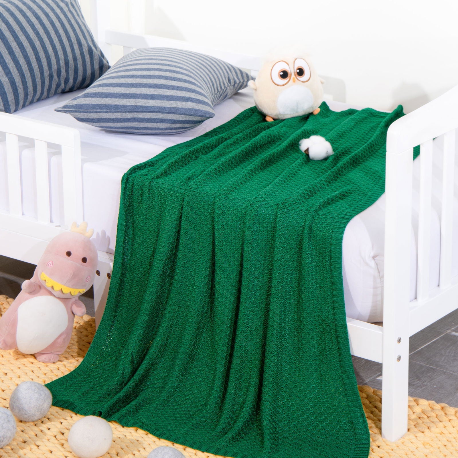 Bamboo Cable Knitted Toddler Blanket size and color view by Fasiano
