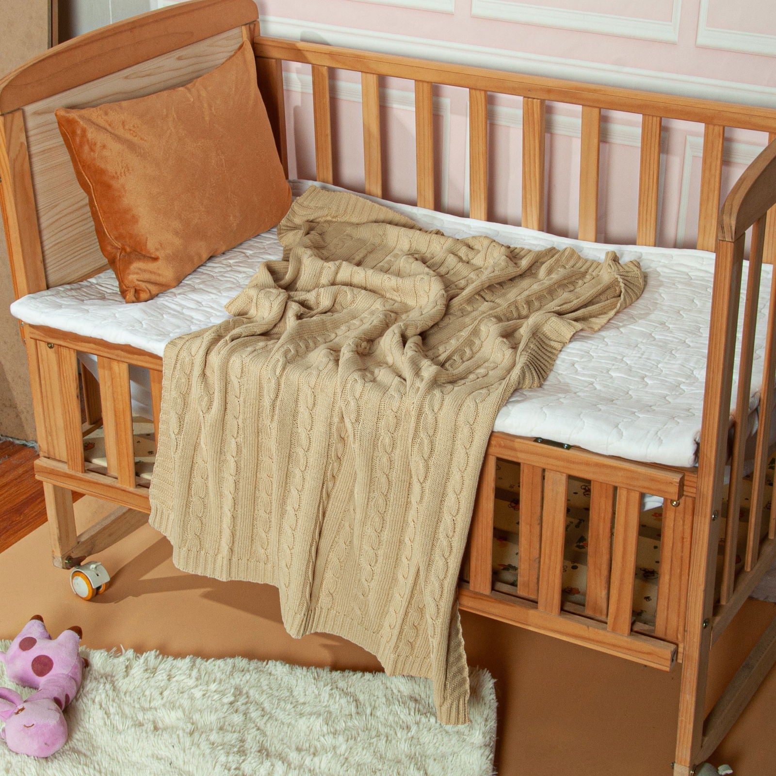 Cotton Cable Knitted Toddler Blanket bedding essential by Fasiano
