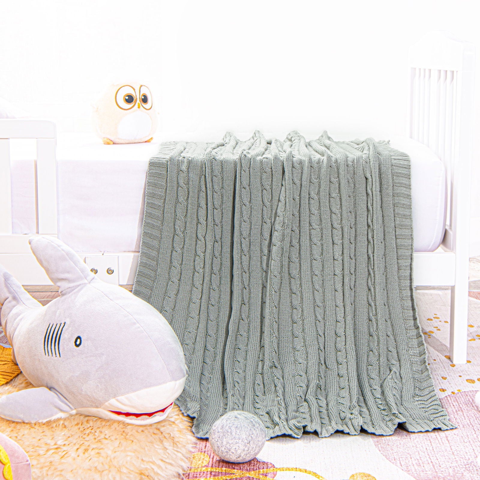 Cotton Cable Knitted Toddler Blanket bedding essential by Fasiano