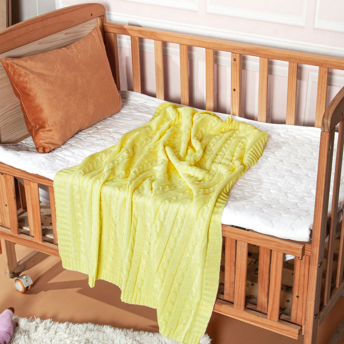 Cotton Cable Knitted Toddler Blanket detail view by Fasiano