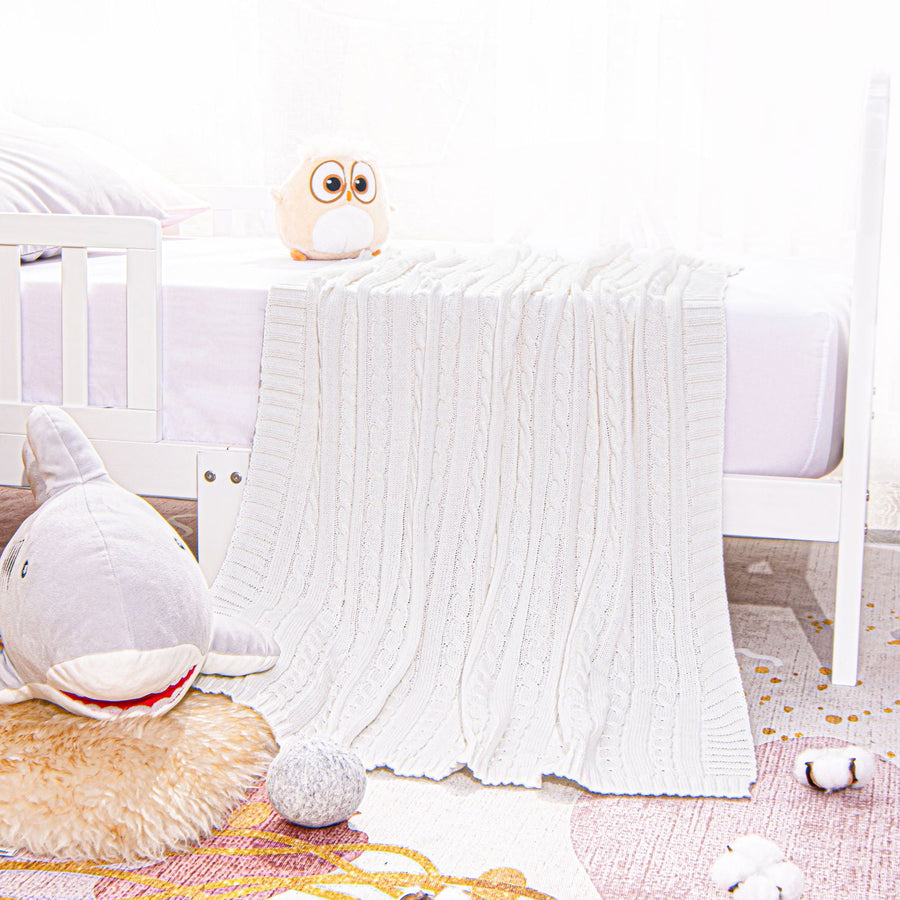 Cotton Cable Knitted Toddler Blanket detail view by Fasiano