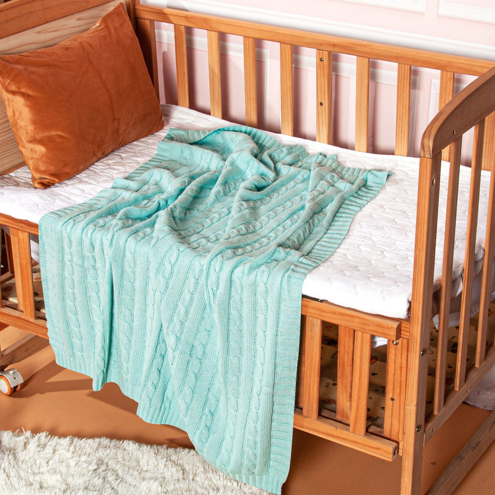 Cotton Cable Knitted Toddler Blanket product image by Fasiano