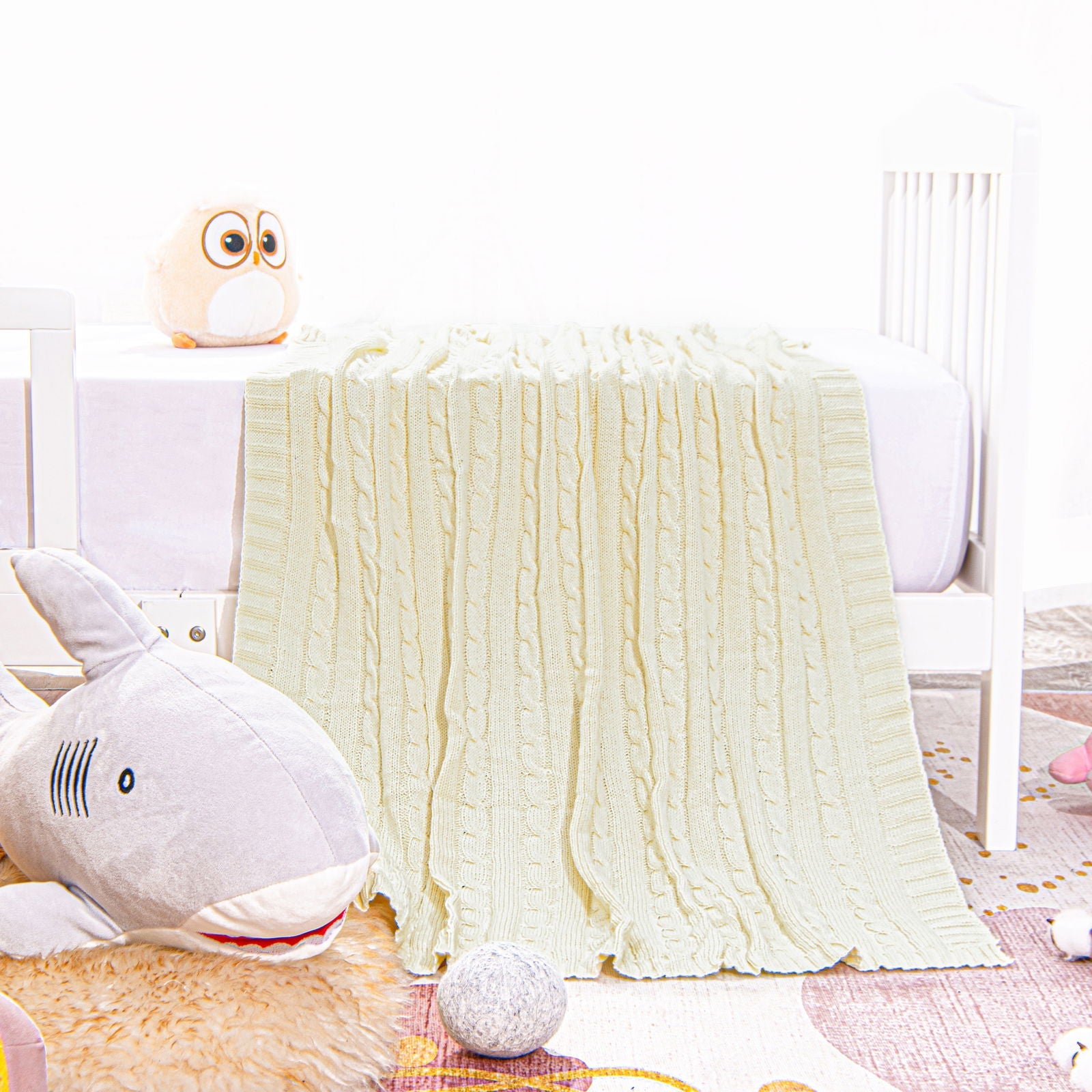 Cotton Cable Knitted Toddler Blanket product image by Fasiano