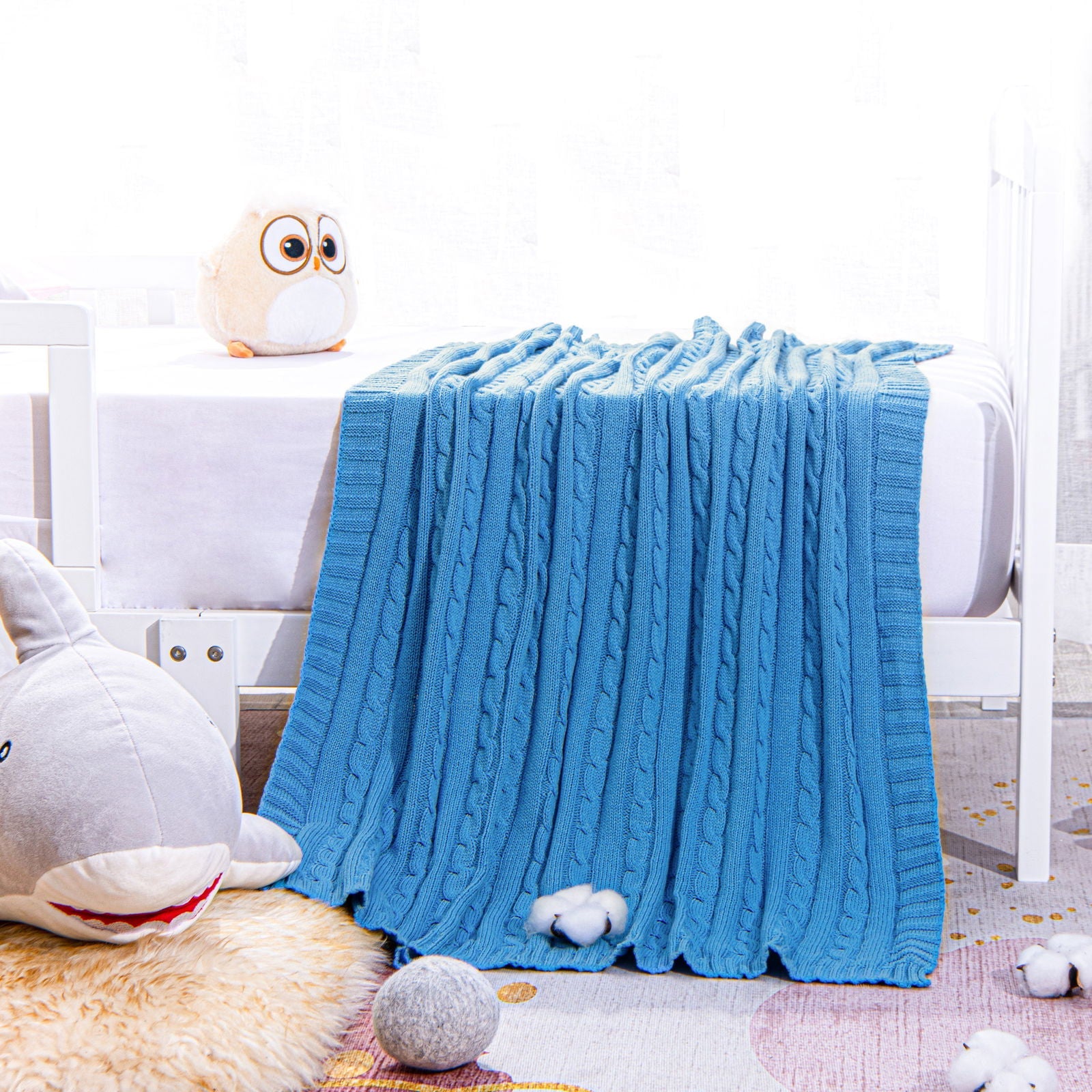 Cotton Cable Knitted Toddler Blanket product image by Fasiano