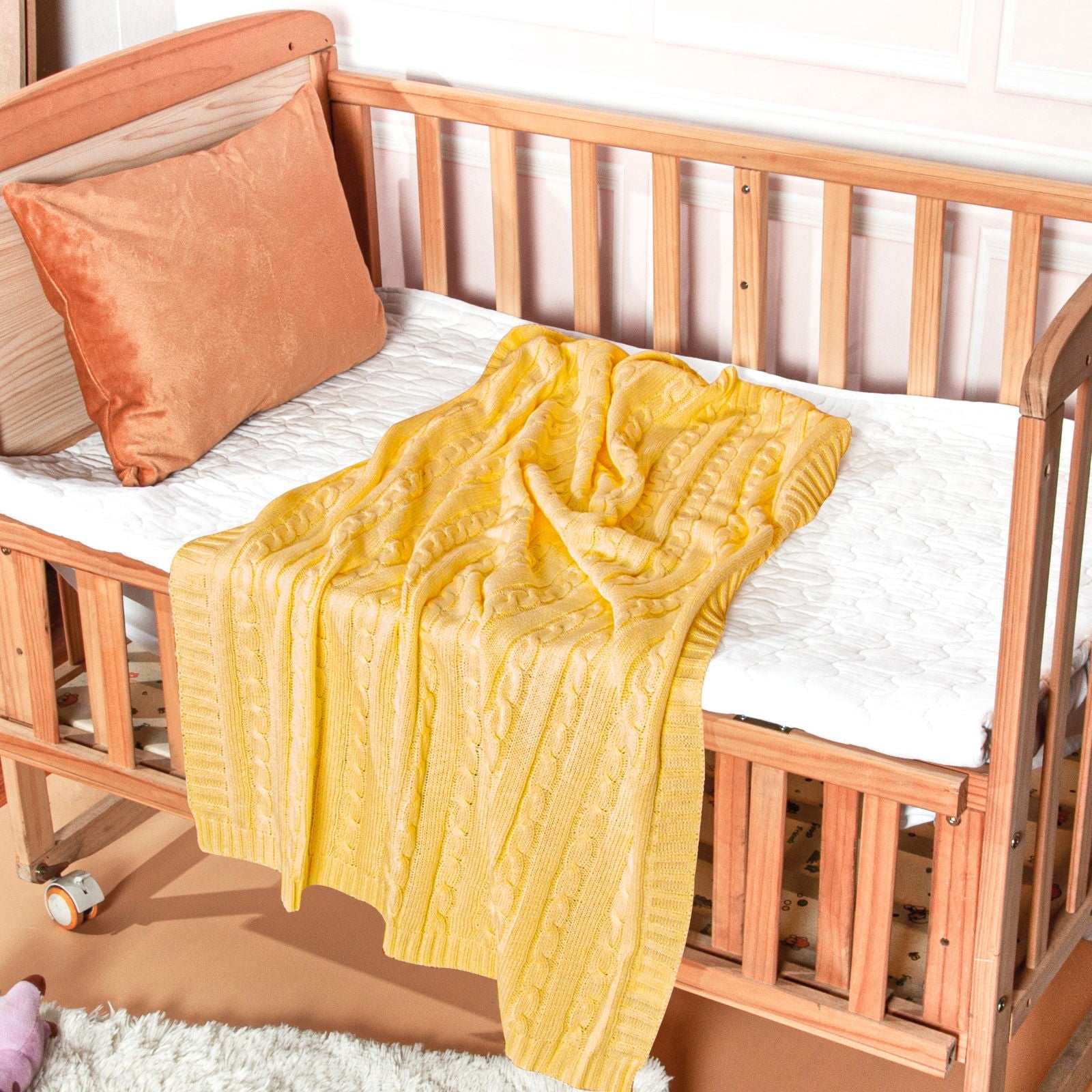 Cotton Cable Knitted Toddler Blanket texture view by Fasiano