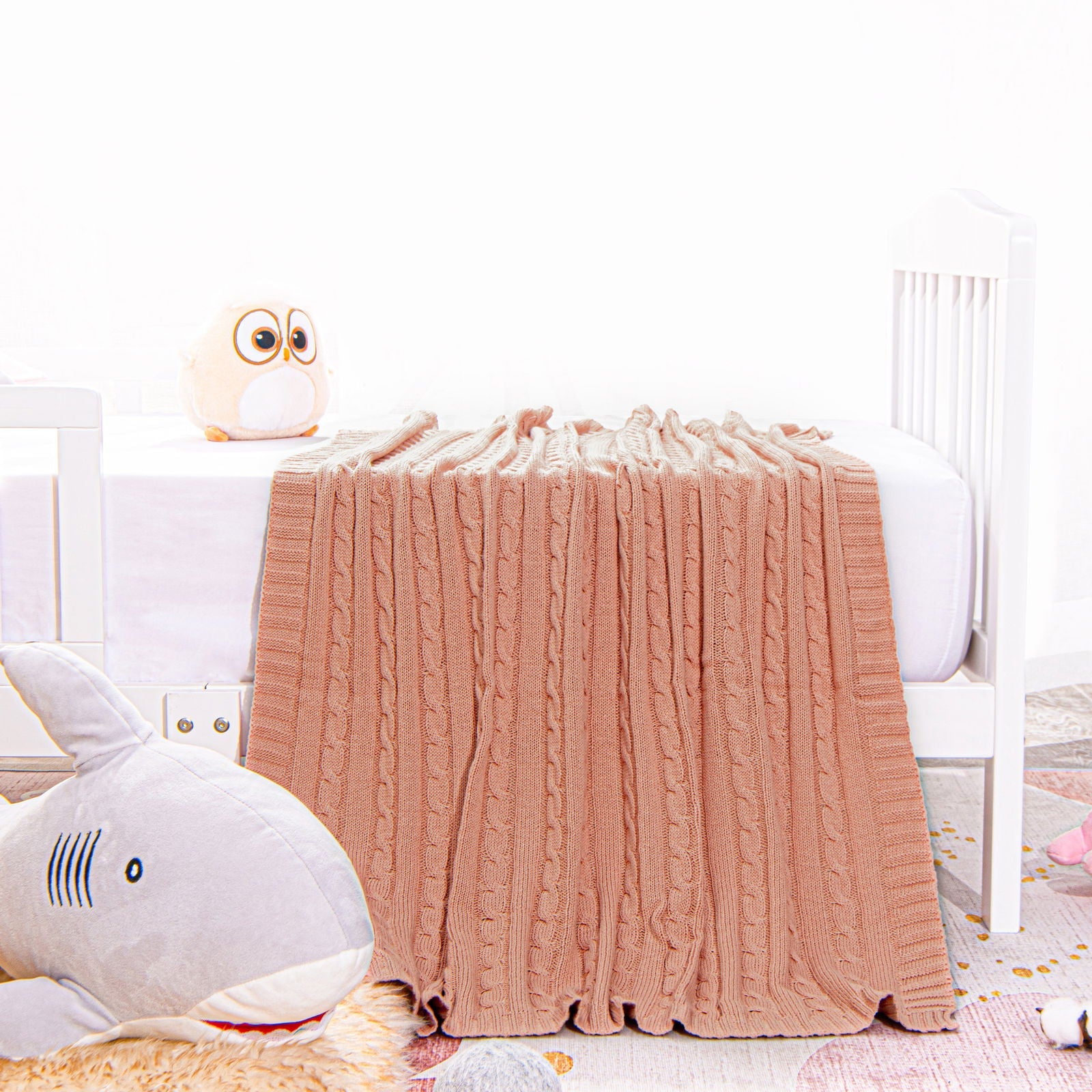 Cotton Cable Knitted Toddler Blanket texture view by Fasiano
