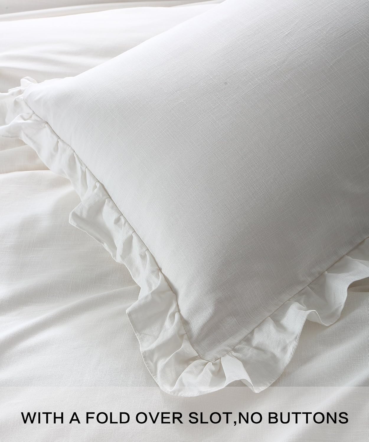 Linen Duvet Cover Set – 3 Pieces, Solid with Ruffles detail view by Fasiano